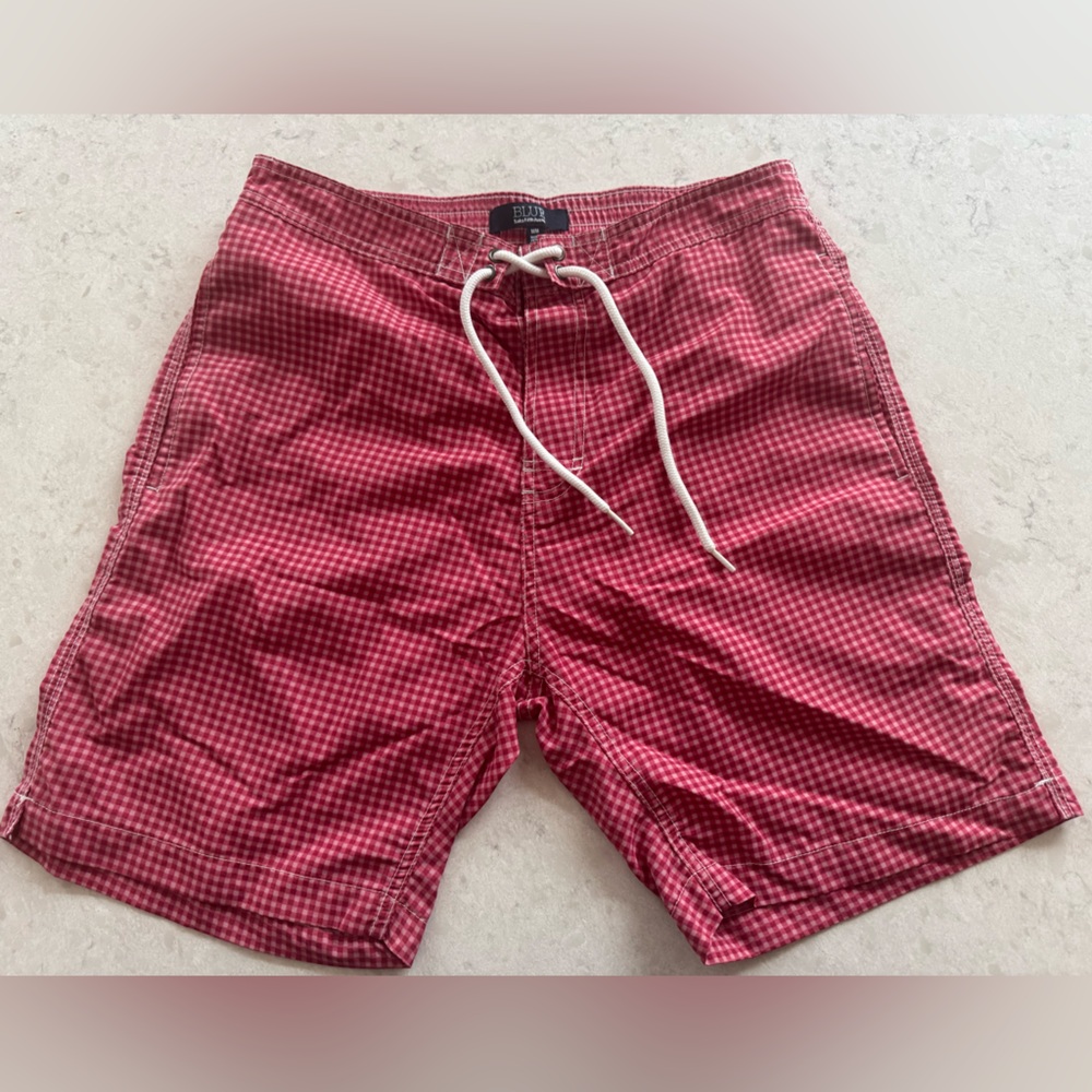 Saks Fifth Avenue Red Checkered Swim Shorts M